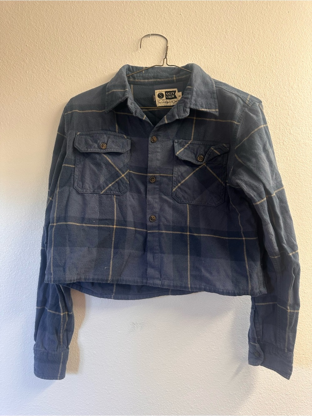 Salty Crew Navy and Cream Plaid Shirt